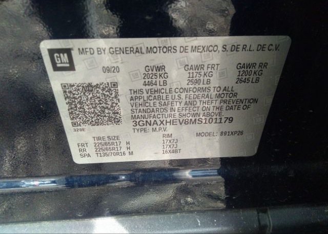2021 CHEVROLET EQUINOX(VIN: 3GNAXHEV8MS101179