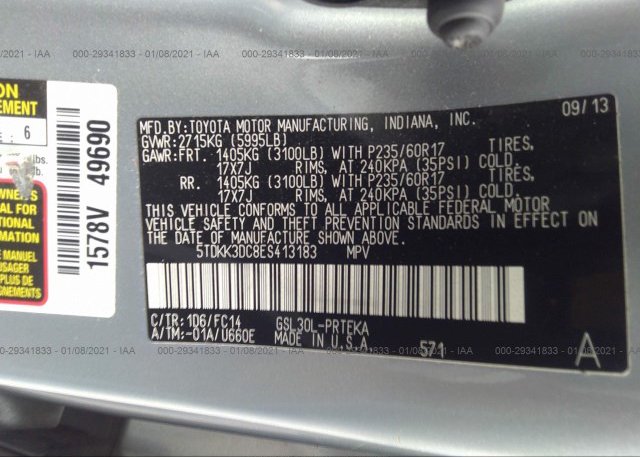 5TDKK3DC8ES413183 2014 TOYOTA SIENNA