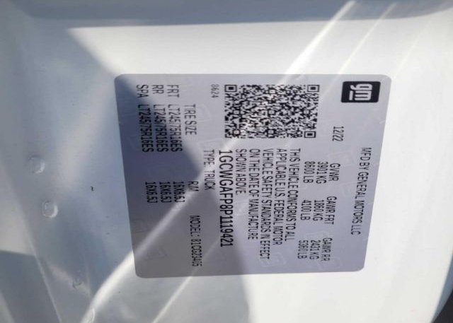 2023 CHEVROLET EXPRESS CARGO VAN(VIN: 1GCWGAFP8P1119421