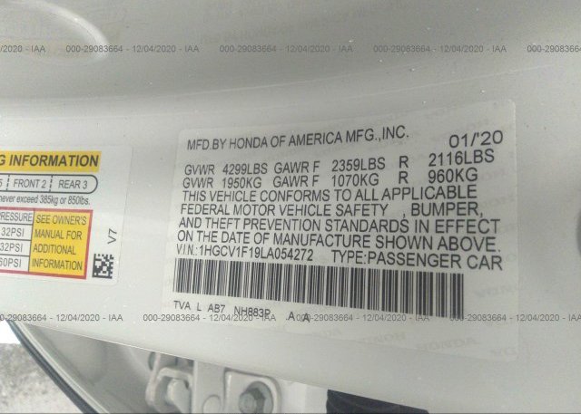 1HGCV1F19LA054272 2020 HONDA ACCORD SEDAN
