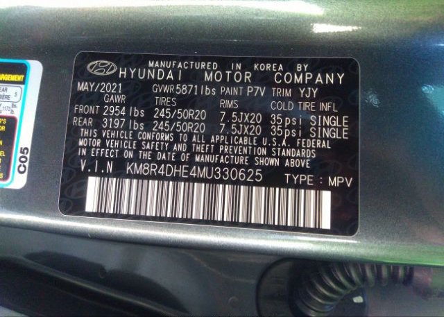 2021 HYUNDAI PALISADE(VIN: KM8R4DHE4MU330625