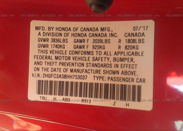 2HGFC3A58HH753037 2017 HONDA CIVIC COUPE