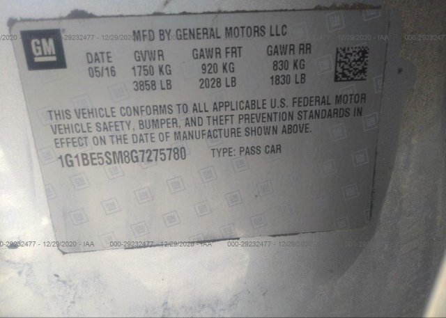1G1BE5SM8G7275780 2016 CHEVROLET CRUZE