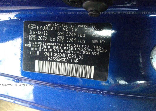 KMHTC6AD4DU093253 2013 HYUNDAI VELOSTER