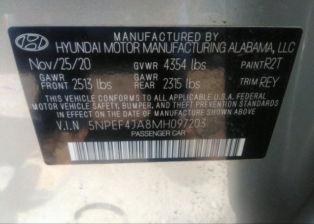 2021 HYUNDAI SONATA(VIN: 5NPEF4JA8MH097203