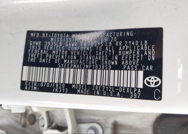 2021 TOYOTA COROLLA(VIN: 5YFEPMAE2MP163859