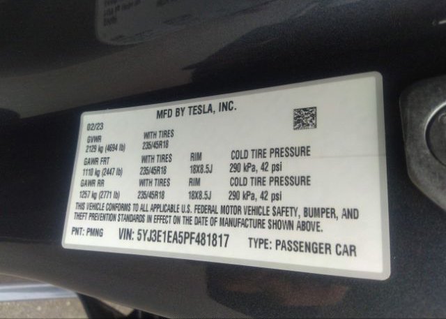 2023 TESLA MODEL 3(VIN: 5YJ3E1EA5PF481817