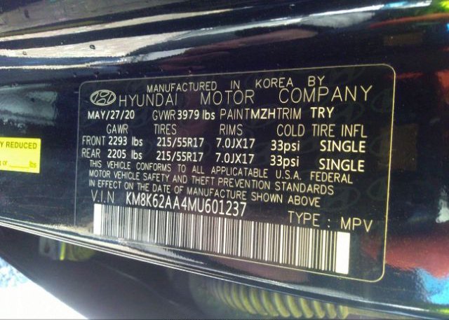 2021 HYUNDAI KONA(VIN: KM8K62AA4MU601237