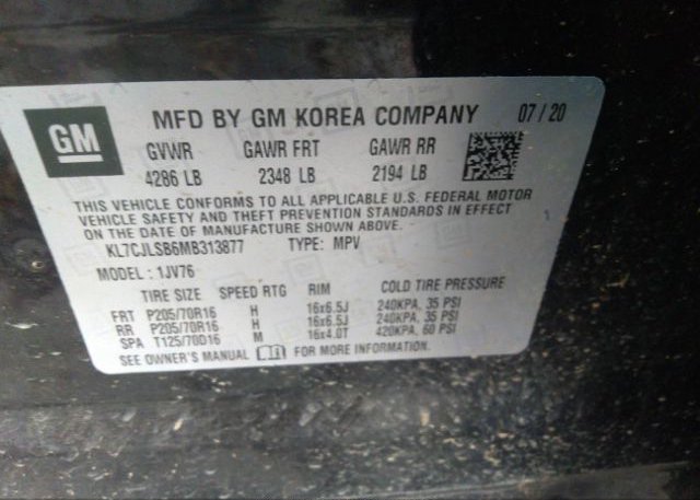 2021 CHEVROLET TRAX(VIN: KL7CJLSB6MB313877