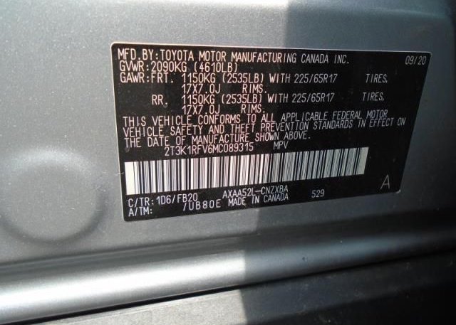 2021 TOYOTA RAV4(VIN: 2T3K1RFV6MC089315