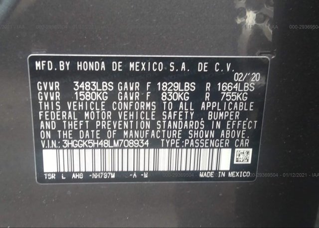 3HGGK5H48LM708934 2020 HONDA FIT