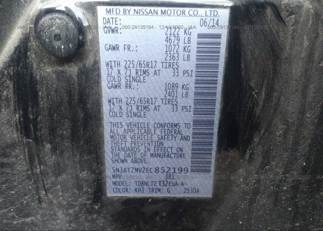 5N1AT2MV2EC852199 2014 NISSAN ROGUE