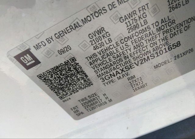 2021 CHEVROLET EQUINOX(VIN: 3GNAXSEV2MS101658