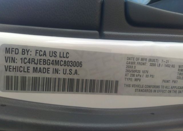 2021 JEEP GRAND CHEROKEE(VIN: 1C4RJEBG4MC803006
