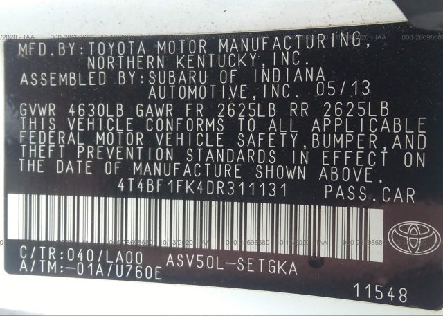 4T4BF1FK4DR311131 2013 TOYOTA CAMRY