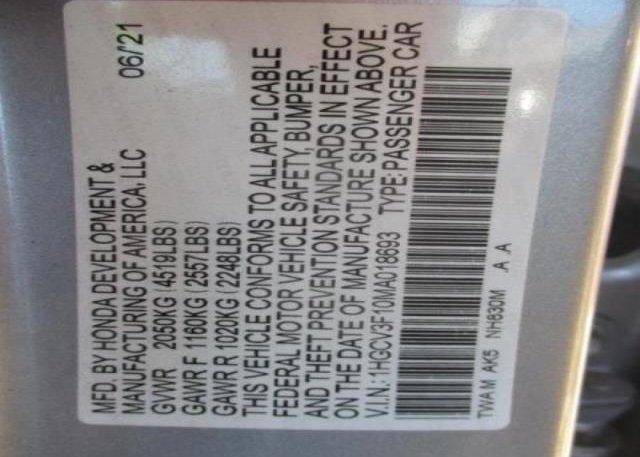 2021 HONDA ACCORD HYBRID(VIN: 1HGCV3F10MA018693