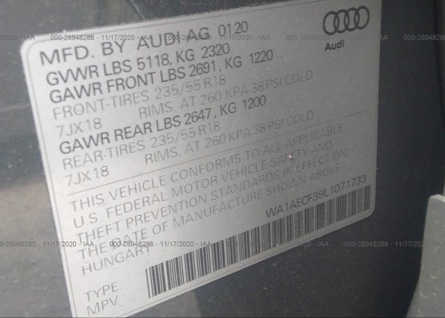 WA1AECF39L1071733 2020 AUDI Q3