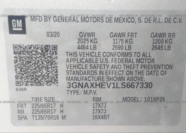 3GNAXHEV1LS667330 2020 CHEVROLET EQUINOX