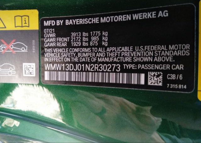 2022 MINI HARDTOP 2 DOOR(VIN: WMW13DJ01N2R30273