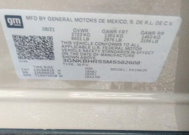 2021 CHEVROLET BLAZER(VIN: 3GNKBHRS5MS582608