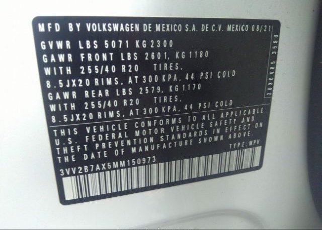 2021 VOLKSWAGEN TIGUAN(VIN: 3VV2B7AX5MM150973
