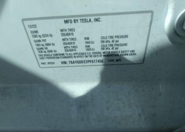 2023 TESLA MODEL Y(VIN: 7SAYGDEE2PF617456