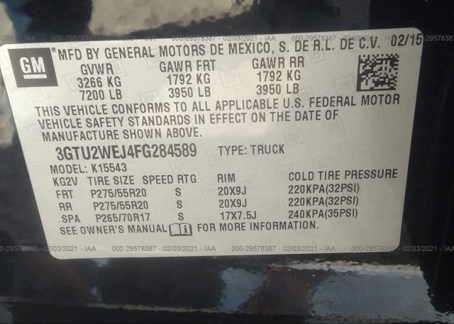 3GTU2WEJ4FG284589 2015 GMC SIERRA 1500