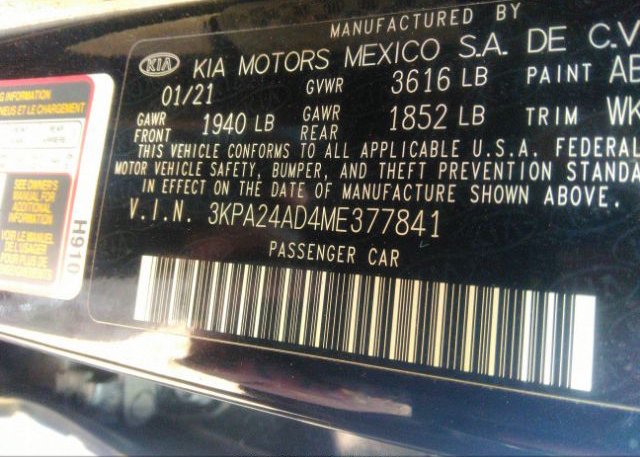 2021 KIA RIO(VIN: 3KPA24AD4ME377841