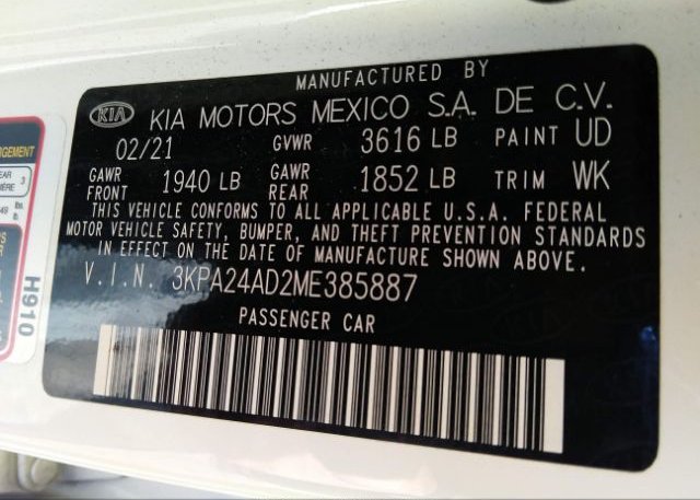 2021 KIA RIO(VIN: 3KPA24AD2ME385887