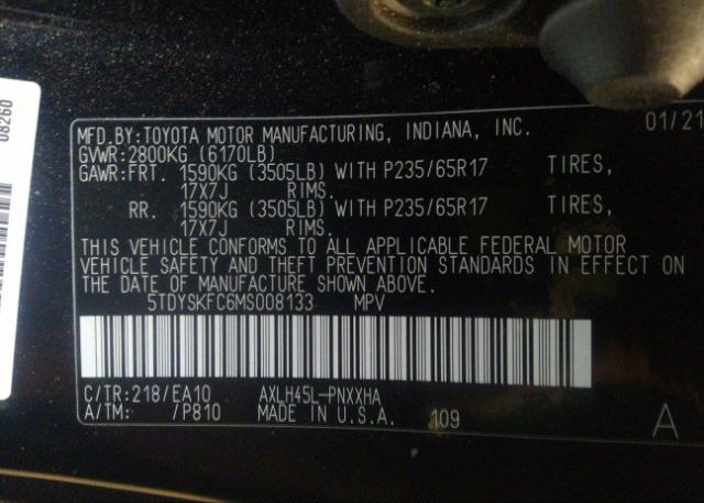 2021 TOYOTA SIENNA(VIN: 5TDYSKFC6MS008133