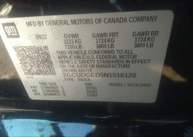 2022 CHEVROLET SILVERADO 1500(VIN: 2GCUDGED5N1516120