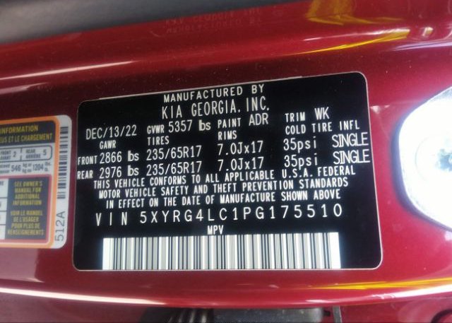 2023 KIA SORENTO(VIN: 5XYRG4LC1PG175510