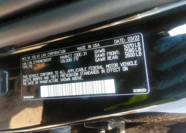 2022 VOLVO S60(VIN: 7JRL12TM0NG189317