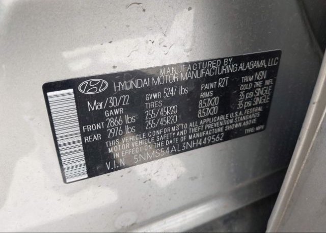 2022 HYUNDAI SANTA FE(VIN: 5NMS54AL3NH449562