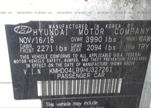 KMHD04LB9HU327261 2017 HYUNDAI ELANTRA