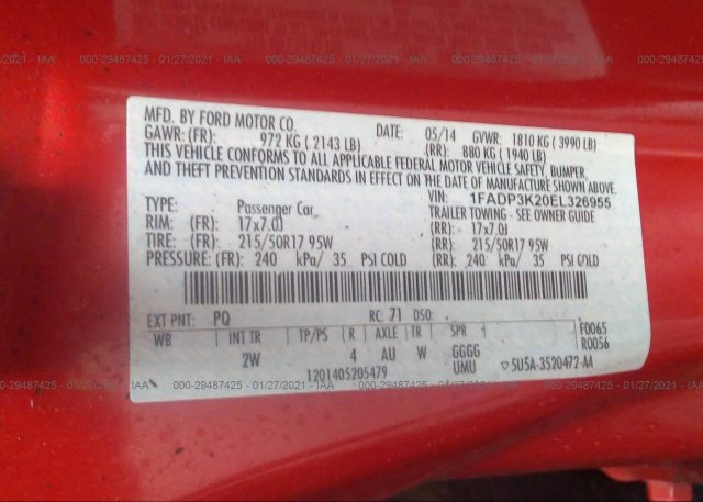 1FADP3K20EL326955 2014 FORD FOCUS