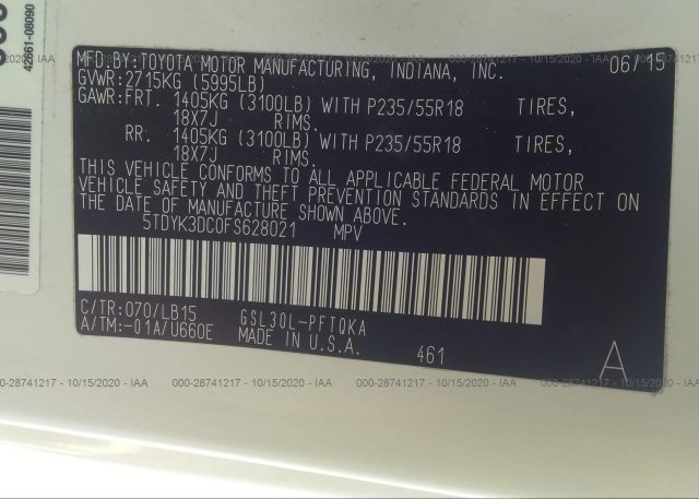 5TDYK3DC0FS628021 2015 TOYOTA SIENNA