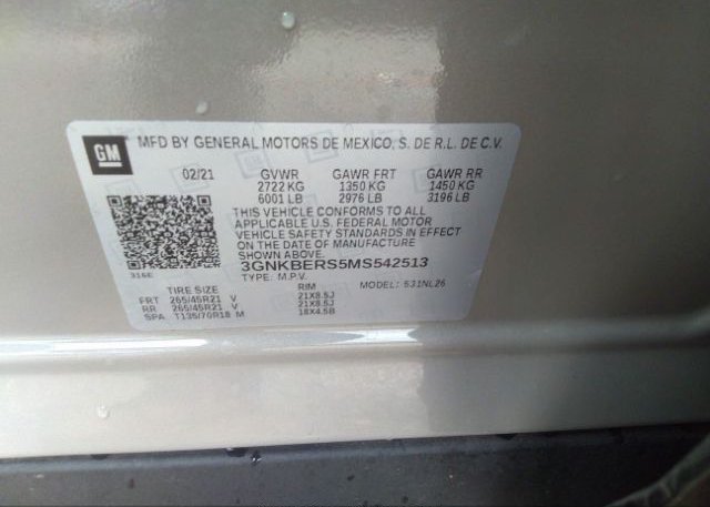 2021 CHEVROLET BLAZER(VIN: 3GNKBERS5MS542513