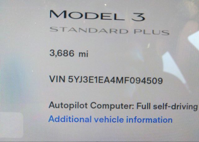 2021 TESLA MODEL 3(VIN: 5YJ3E1EA4MF094509