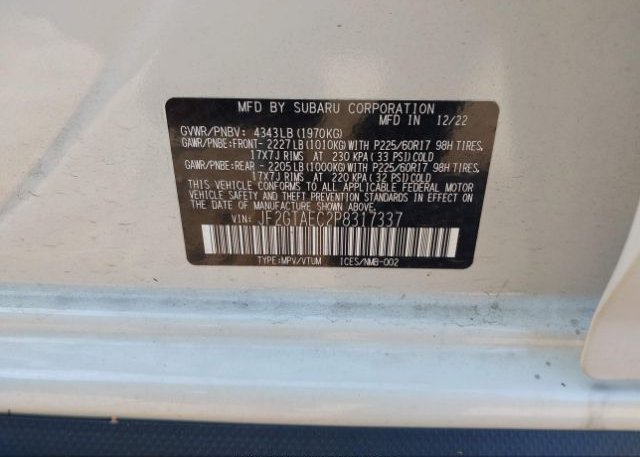 2023 SUBARU CROSSTREK(VIN: JF2GTAEC2P8317337