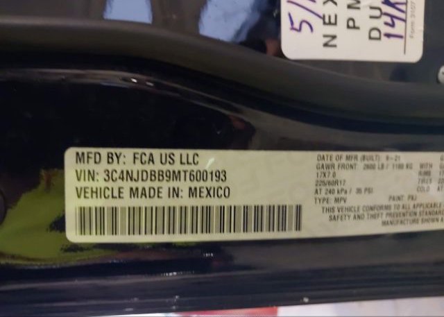 2021 JEEP COMPASS(VIN: 3C4NJDBB9MT600193