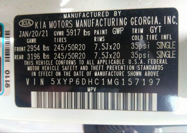 2021 KIA TELLURIDE(VIN: 5XYP6DHC1MG157197