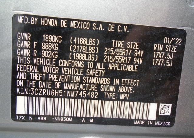 2022 HONDA HR-V(VIN: 3CZRU6H51NM745482
