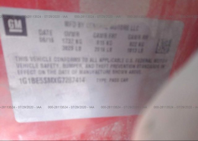 1G1BE5SMXG7287414 2016 CHEVROLET CRUZE
