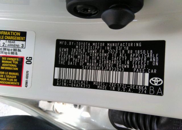 2018 TOYOTA COROLLA(VIN: 5YFBURHEXJP823043