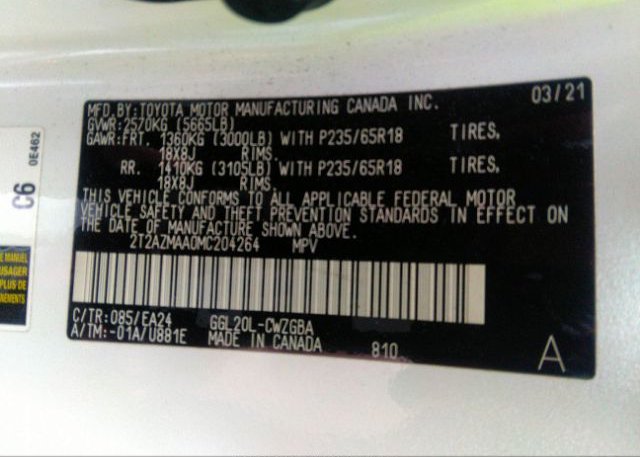 2021 LEXUS RX(VIN: 2T2AZMAA0MC204264