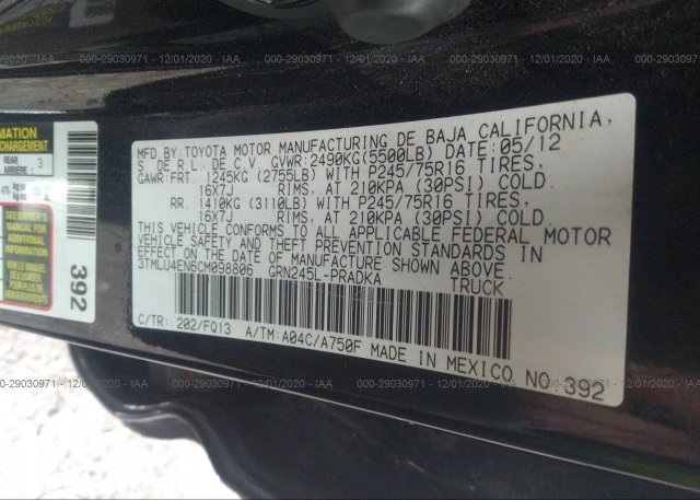 3TMLU4EN6CM098806 2012 TOYOTA TACOMA