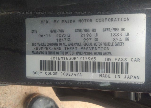 JM1BM1W30E1215965 2014 MAZDA MAZDA3