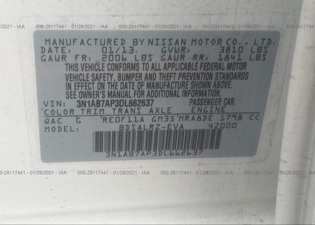 3N1AB7AP3DL662637 2013 NISSAN SENTRA