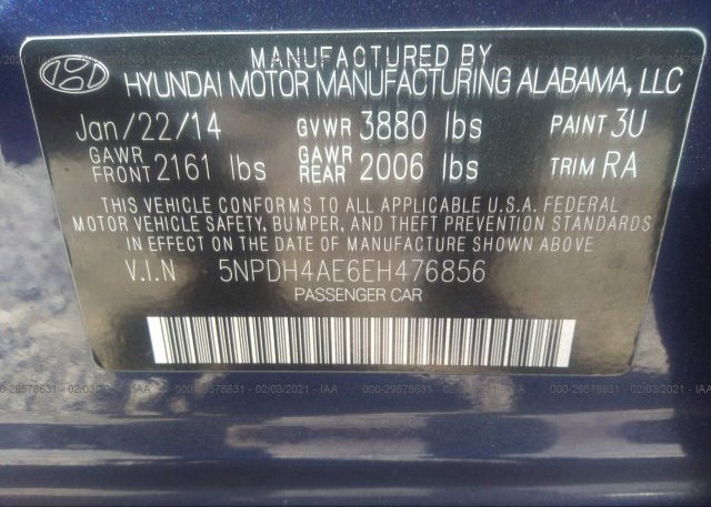 5NPDH4AE6EH476856 2014 HYUNDAI ELANTRA